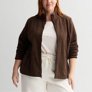 Tek Gear Micro Fleece Full Zip Jacket Brown Large NWT